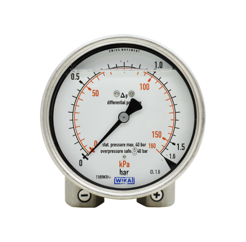 گیج اختلاف فشار تمام استیل ویکا مدل 733.14 رنج ۱.۶ بار اتصال ¼ اینچ – WIKA Differential Pressure Gauge 733.14 1.6 bar