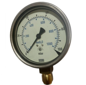 گیج فشار تمام استیل ویکا رنج ۰–۱۰۰ میلی‌بار – WIKA Stainless Steel Pressure Gauge 0–100 mbar