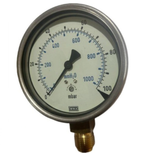 گیج فشار تمام استیل ویکا رنج ۰–۱۰۰ میلی‌بار – WIKA Stainless Steel Pressure Gauge 0–100 mbar