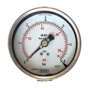 گیج فشار تمام استیل ویکا صفحه ۱۰ سانت ۰–۶ بار – WIKA Stainless Steel Pressure Gauge 100 mm 0–6 bar