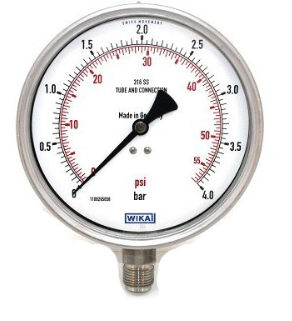 گیج فشار تمام استیل ویکا صفحه ۱۵ سانت رنج ۰–۴ بار – WIKA Stainless Steel Pressure Gauge