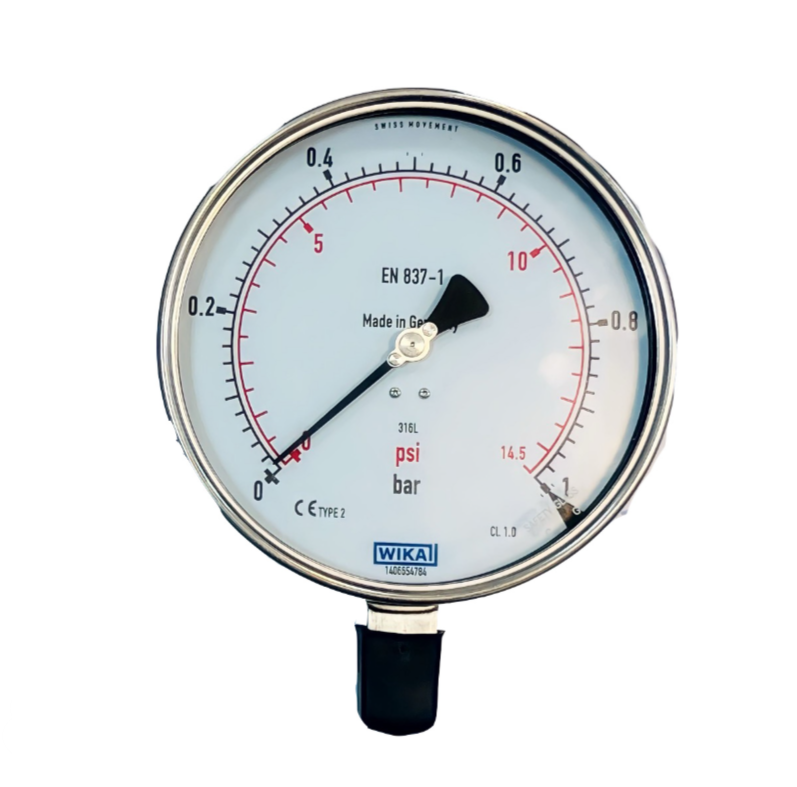 گیج فشار تمام استیل ویکا صفحه ۱۶ سانت رنج ۰–۱ بار – WIKA Stainless Steel Pressure Gauge