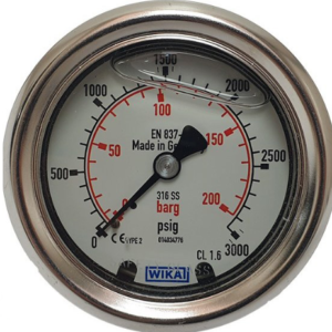 گیج فشار تمام استیل ویکا صفحه ۶ سانت ۲۰۰ بار اتصال افقی (از پشت) – WIKA Pressure Gauge Back Connection