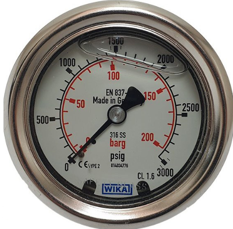گیج فشار تمام استیل ویکا صفحه ۶ سانت ۲۰۰ بار اتصال افقی (از پشت) – WIKA Pressure Gauge Back Connection