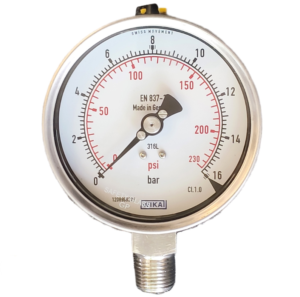 گیج فشار تمام استیل ویکا مدل 232.50.100 صفحه ۱۰ سانت رنج ۰–۱۶ بار – WIKA Pressure Gauge