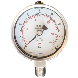 گیج فشار تمام استیل ویکا مدل 232.50.100 صفحه ۱۰ سانت رنج ۰–۱۶ بار – WIKA Pressure Gauge