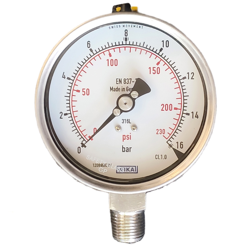 گیج فشار تمام استیل ویکا مدل 232.50.100 صفحه ۱۰ سانت رنج ۰–۱۶ بار – WIKA Pressure Gauge