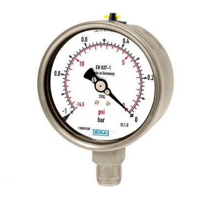 گیج فشار تمام استیل ویکا وکیوم صفحه ۱۰ سانت رنج ۰ تا ۱- بار – WIKA Vacuum Pressure Gauge