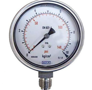 گیج فشار روغنی تمام استیل ویکا صفحه ۱۶ سانت ۰–۱۰ بار – WIKA Liquid-Filled Pressure Gauge 160 mm 0–10 bar