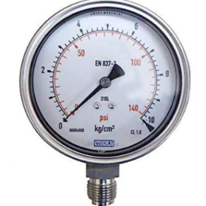 گیج فشار روغنی تمام استیل ویکا صفحه ۱۶ سانت ۰–۱۰ بار – WIKA Liquid-Filled Pressure Gauge 160 mm 0–10 bar