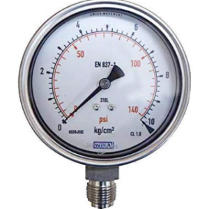 گیج فشار روغنی ویکا صفحه ۱۰ سانت ۰–۱۰ بار – WIKA 10 cm Oil‑Filled Pressure Gauge 0–10 bar