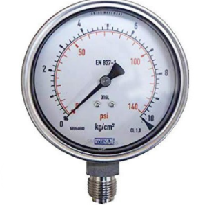 گیج فشار روغنی ویکا صفحه ۱۰ سانت ۰–۲۵ بار – WIKA 10 cm Oil‑Filled Pressure Gauge 0–25 bar