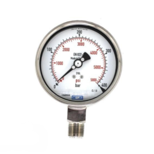 گیج فشار روغنی ویکا صفحه ۱۰ سانت رنج ۰–۴۰۰ بار – WIKA Liquid‑Filled Pressure Gauge 0–400 bar