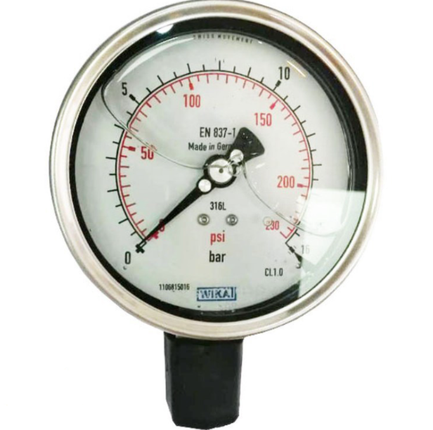گیج فشار عمودی تمام استیل ویکا صفحه ۱۶ سانت رنج ۰–۱۶ بار – WIKA Vertical Pressure Gauge