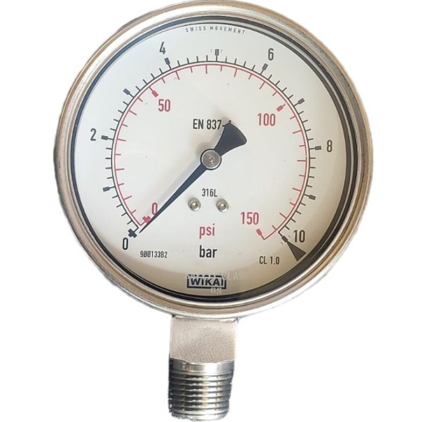 گیج فشار ویکا اورجینال صفحه ۱۰ سانت ۰–۱۰ بار – WIKA Original Pressure Gauge 10 cm 0–10 bar