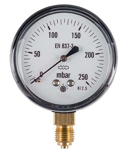 گیج فشار ویکا صفحه ۶ سانتی ۲۵۰ بار برنجی پشت مشکی – WIKA Brass Pressure