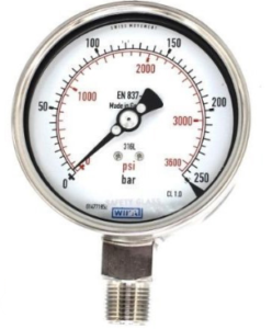 مانومتر تمام استیل ویکا صفحه ۱۰ سانت ۰–۲۵۰ بار – WIKA 100 mm Stainless Steel Pressure Gauge
