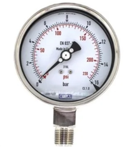 مانومتر تمام استیل ویکا صفحه ۶ سانت ۰–۱۰ بار اتصال زیر – WIKA Pressure Gauge Bottom Connection