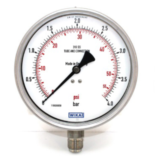 مانومتر تمام استیل ویکا صفحه ۶ سانت ۰–۴ بار اتصال زیر – WIKA Pressure Gauge Bottom Connection