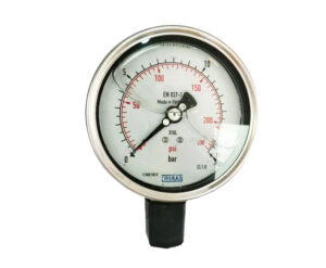 گیج فشار روغنی ویکا چین صفحه ۱۰ سانت رنج ۰–۱۶۰ بار – WIKA China Liquid-Filled Pressure Gauge